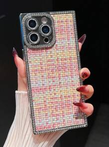 奢华时尚格子水钻边缘手机壳适用于 16 Plus 15 14 13 Pro Max 韩国复古闪光镜头保护防震手机壳 - 彩色格紋 - 查看 2