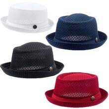 Summer Mesh Sun Hat Panama Fedora Breathable Mesh Mens Ladies Summer Caps - 卡其色 - 查看 3