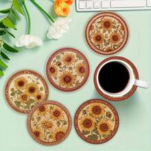 1套/4件/6件：向日葵图案硅藻泥杯垫，花朵咖啡杯垫，家居和餐厅多场合装饰，日常礼品，餐桌装饰，日常装饰，主题派对装饰