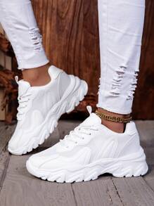 Baskets de grande taille à mailles respirantes de couleur unie à la mode pour femmes, chaussures à semelle épaisse et plateforme confortable