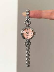 jw 1 Piece Simple Style Alloy Women's Bracelet Watch, Delicate Round Dial, Fashionable And Elegant Black Hands, Casual And High Color Roman Numerals Dial, Delicate And Affordable Ladies Quartz Watch, Suitable For Daily Wear, Party, Commute And Travel, Also Can Be Used As A Student Gift