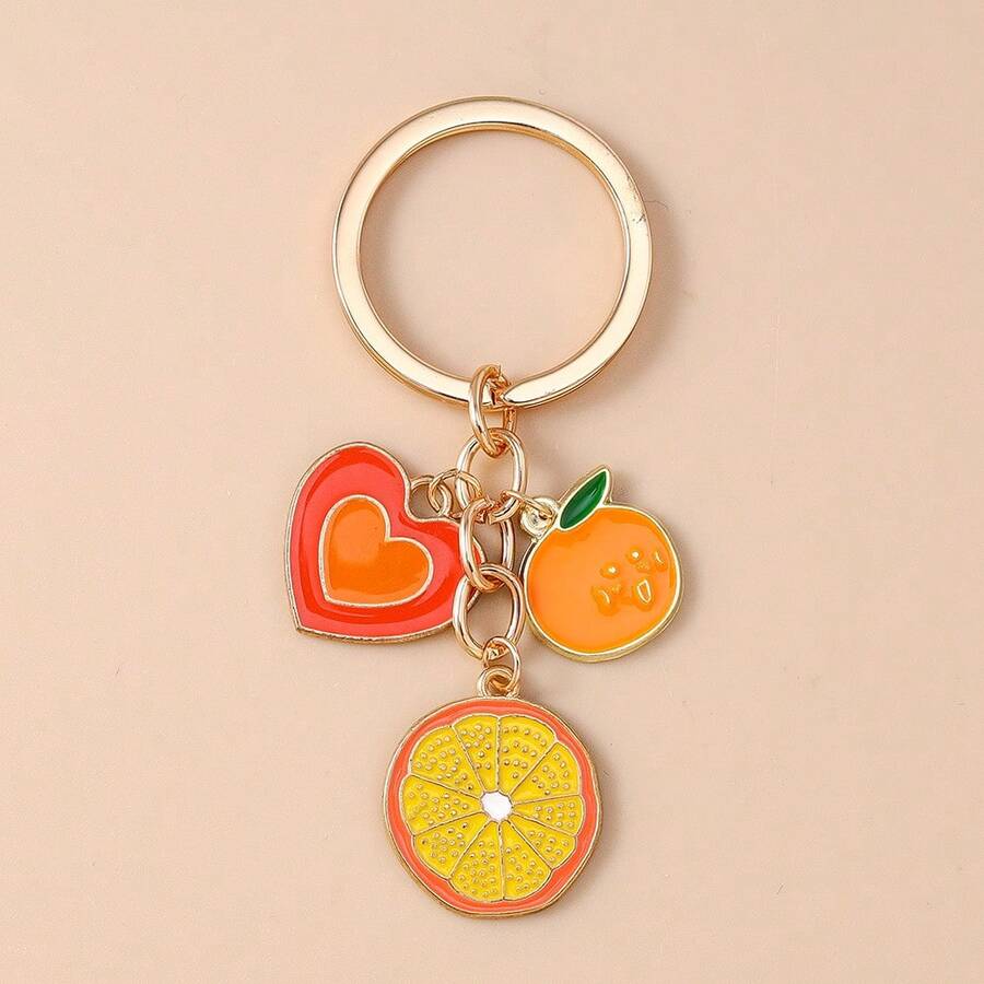 1pc Women's New Fashion Creative Alloy Drip Oil Fruit Key Chain Minimalist Heart Orange Pendant Bag Charm Backpack Decor Keychain For Bag Car Accessories For Women - Multicolor - View 1