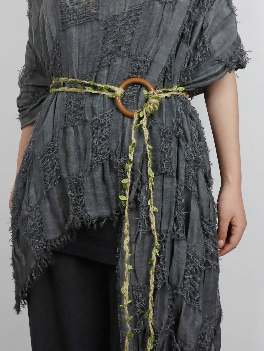 1 件加大码亚麻绿叶手工编织腰带角色扮演 O 形环中世纪腰带维京服装文艺复兴节 LARP 海盗装扮精灵弓箭手集市万圣节 - A - 查看 1