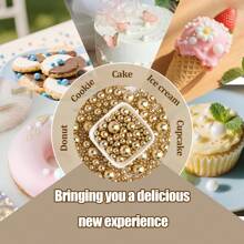 حبيبات لؤلؤية ذهبية سكرية للتزيين على الكيك - كرات سكرية لتزيين الكب كيك والآيس كريم وتزيين الكيك