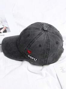 1pc Vintage Washed Sun-Proof Unisex Heart Embroidery Baseball Cap, Suitable For Couples Vacation Outfit