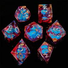 7pcs Set Dice Suit For Role Play Tabletop Games, Christmas & Birthday Gift, Suitable For Digital Teaching And Collection, Desktop Game Toys, Liquid Core Flowing Sand Polyhedral Dice Set