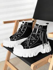 SLnU3 3 件男士时尚休闲厚底靴，朋克学院风帆布交叉带创意系带户外四季皆宜