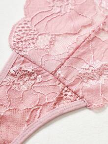 3pcs Women's Lace Thongs Briefs Romantic Floral Design Semi Sheer Nylon Blend Panties With Bow Detail Breathable Comfort Fit Women's Lingerie Underwear