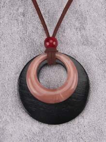 1 buc colier vintage boho cu disc din lemn și pandantiv rotund din rășină, accesoriu pentru colier, cadou de sărbători la modă pentru bărbați și femei
