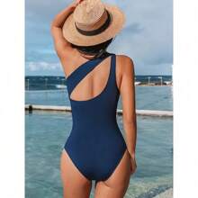 European And American New Popular Color Blocking Sexy Tight One-Piece Women'S Swimsuit Fashionable Backless Triangle Sports Swimsuit For Women - 藍色 - 查看 2