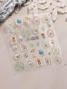 5D Embossed Exquisite Summer Flower Nail Art Stickers Janpan Style Colorful Blooming Daisy Lavender Lily Of The Valley Self-Adhesive Nail Design DIY Manicure Decorations - Gold - View 16