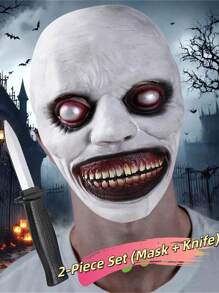 Set de disfraz de 2 piezas: Incluye una máscara de demonio blanco sonriente y un cuchillo de utilería, diseñado con un tema de monstruo de estilo callejero. La máscara tiene un color beige claro, ojos hundidos y dientes afilados, hecha de látex de alta calidad, creando un efecto de horror zombie realista. Perfecto para fiestas de disfraces, salas de escape, juegos de rol, disfraces de Halloween y utilería de festivales. Adecuado tanto para hombres como para mujeres. Se puede regalar a familiares y amigos.
