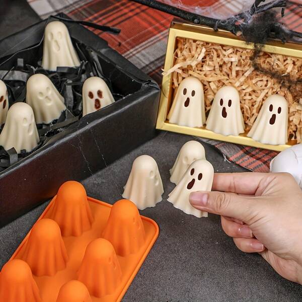 Halloween Silikon Form - Spukendes Sterndesign, für Eiswürfel, Küchenutensilien, geeignet für Horror-Themenpartys, Tricks oder Naschereien, Halloween Dekoration, Silikon Form, Sommer Geist Eiswürfelform, Schokoladen Süßigkeitenform, anwendbar für Eiswürfel, Gelee, Schokolade, Süßigkeiten, Gummibären, Buntstifte, Harz