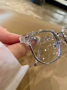 Blue Blocker Glasses For Men Metal Browline Computer Gaming Glasses Filter Blue Ray (Silver Metal/Gray Crystal TR90 Eyeglasses)  New Vintage Fashion Half Frame Semi-Rimless Clear Lens Glasses Blue Light Glasses For Woman/Men Computer Bluelight Glasses Womens/Mens - Màu trắng trong suốt - Xem 6