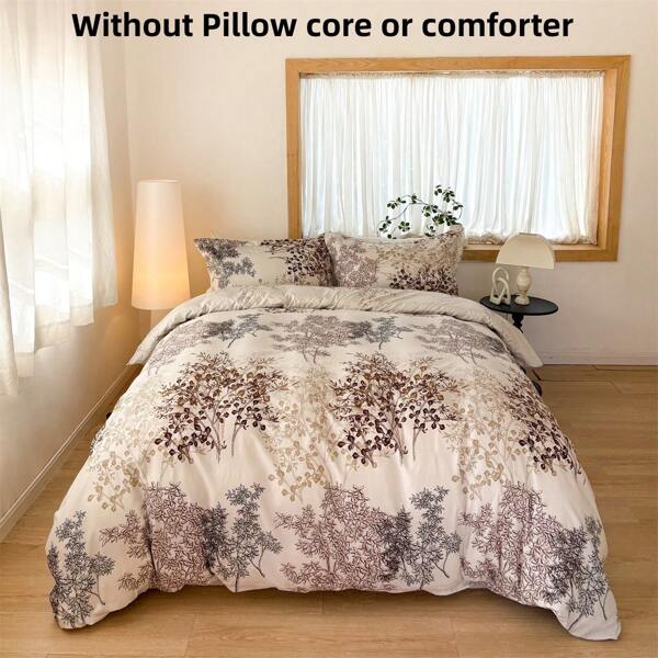 1 Set Funda Nórdica y Funda de Almohada con Estampado de Árbol de la Suerte Floral de Poliéster Activo, Versátil para Dormitorio y Hotel, para Todas las Estaciones