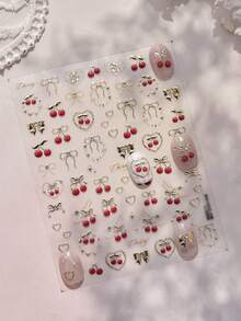 Beautizon Nailartlab 1片5D金属美甲贴纸，精致蝴蝶结草莓美甲贴纸，自粘式，适用于DIY美甲配件、美甲用品、美甲贴纸 - 彩色 - 查看 5