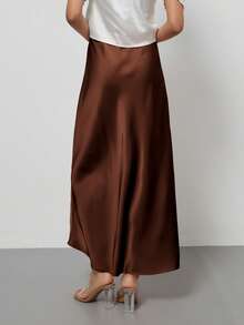 Se-Helo 时尚女士弹力缎面质感缎面长裙 - 栗棕色 - 栗棕色 - 查看 9