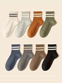 5 双男女通用简约双条纹中筒袜，百搭日常穿着，适合所有季节