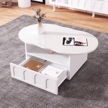 Coffee Table With Drawers, Open Compartment, Modern Sofa Table, Cloud Table, Living Room Table, Coffee Table For Living Room, Office, 100 X 60 X 40.5 Cm, White - 白色 - 查看 8