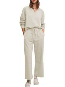 Cakulo Womens Sweatsuits 2 Piece Lounge Sets Fall Outfits Wide Leg Jogger Sweat Pants Loungewear Set Track Suits