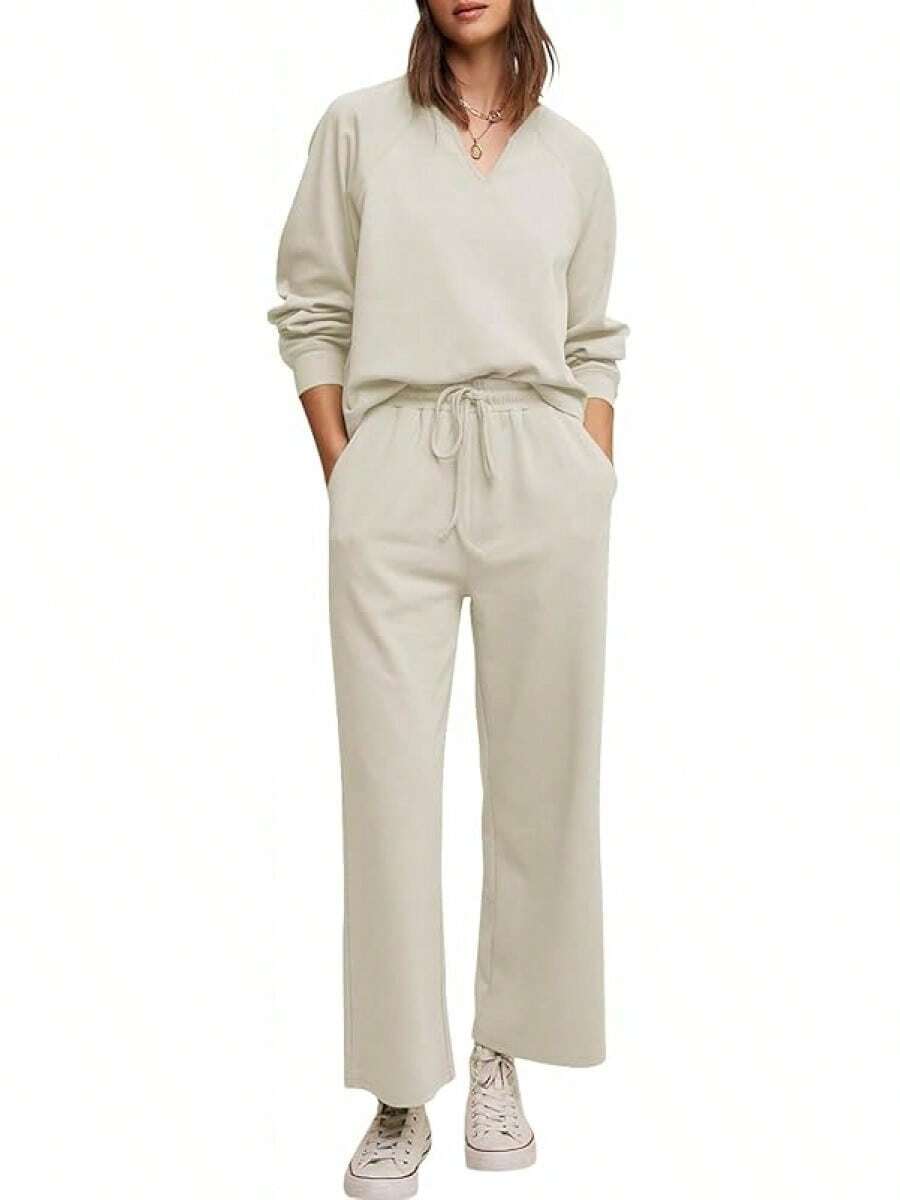 Cakulo Womens Sweatsuits 2 Piece Lounge Sets Fall Outfits Wide Leg Jogger Sweat Pants Loungewear Set Track Suits