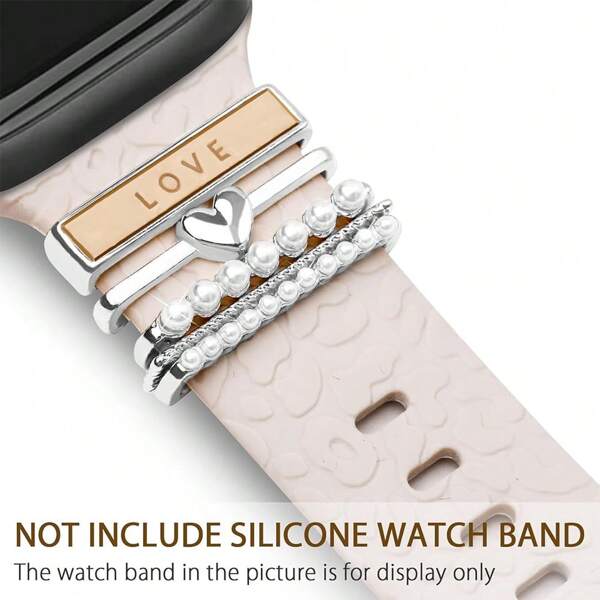 5pcs Metal Pendant Decorated Rings Compatible With Apple Watch Bands, Includes Diamond Glitter Decoration, Compatible With 38mm 40mm 41mm 42mm 44mm 45mm 46mm 49mm Apple Watch Series Ultra/SE/10/9/8/7/6/5/4/3/2/1 Bands (Watch And Band Not Included)