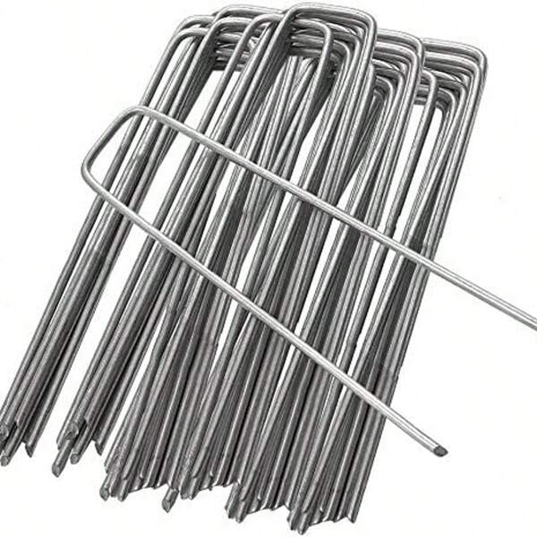 50pcs/Set Silver Plated Zinc Lawn Stakes, U-Shaped Sod Staples For Control Membrane, Artificial Grass Garden Net, 6" Size, Rust Resistant, Lawn Securing Pins