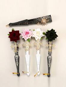 Custom Name Lace Folding Fans ,Custom Personalized Wedding Souvenir,Custom Vintage Rose Lace Folding Fan Elegant Black Hand Fan,Suitable For Wedding Favors, Suitable For Parties & Weddings, Birthday, Mother's Day, Easter And Other Occasions,Compact Design For Easy Travel ,Ornamental Fashionable. - Multicolor - View 3