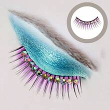 GAO5 Pairs Diamond False Eyelashes Faux Lashes Fake Lashes Eyeliner Sticker Fluffy Eyelashes Colored Self Miss With Diamond Makeup Tools Chemical Fiber Hard Stem Purple4023 - Purple - View 8