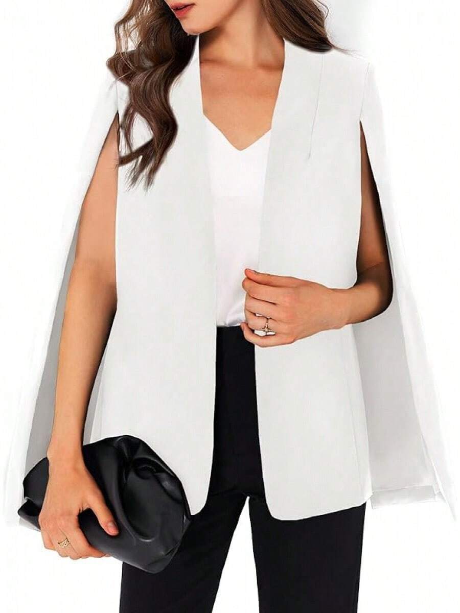 Womens Cape Split Sleeve Open Front Casual Coat Work - Style BYIL - 白色 - 查看 1