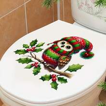 Adesivo per WC con personaggio cartoni animati adorabile con cappello natalizio - modello gufo, orso o pupazzo di neve, rimovibile, autoadesivo, finitura opaca, ideale per decorare il bagno, coprisedie del wc, decorazione natalizia | Disegno giocoso | Facile da installare, decorazione natalizia