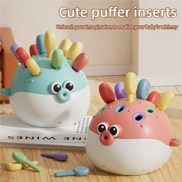 1pc Baby Early Education Puffer Fish Plug-In Toy 0-3 Years Old, Baby's Thinking Exercise, Collapsible Enlightenment Cognitive Toy, Children's Wisdom Plug-In Toy, Montessori Toy 0-3 Years Old, Color Enlightenment Cognitive Concentration Hand-Eye Coordination, Colorful, Various Options, Suitable For Various Holiday Gifts