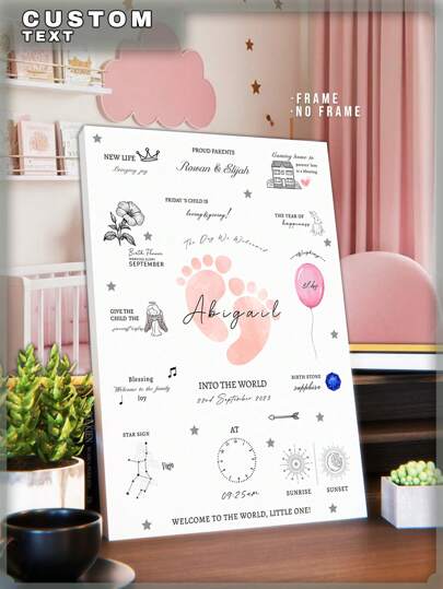 1pc Custom Photo Text Canvas Print Canvas Poster, Cartton Fillter, Custom Photo, Custom Text, Personalized Gift, New Baby Gift, Gift For Baby Girl, Gift For Baby Boy, New Parent Gift, Keepsake, Canvas Prints With Your Name On Custom Wall Art For Bedroom, Living Room, Wedding, Baby, Pet, Family, Love, Couple, Friend, Picture, Photo, Framed Wall Art,Christmas Gift,Best Friend,Family Gift,Birthday Gifts,Gift For Family/Friend