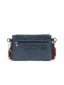 Fringed Crossbody Bag Intricate Embossing, Colorful Weave, Perfect For Adding Bohemian Vibe - 藍色 - 查看 7