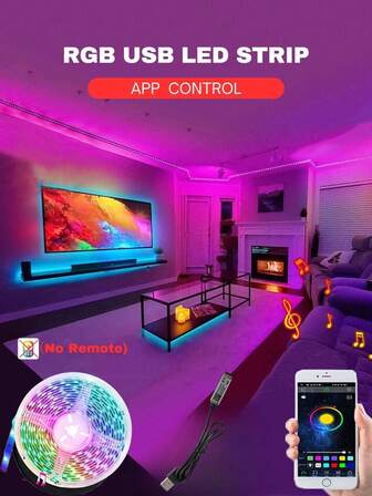 1 pieza Luces LED flexibles alimentadas por USB de 5V, iluminación de festival con control de aplicación, tira de luz LED inteligente de 10M (33 pies) para la celebración del Eid Al-Adha, cambio de color RGB con sincronización de música, recortable, fácil de instalar, perfecta para TV/monitor/luz de fondo de computadora, ambiente familiar, dormitorio, fiesta, decoración navideña