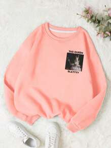 Tween Girls Casual Cartoon Squirrel Pattern Cute Simple Style Round Neck Long Sleeve Sweater Pullover Autumn Winter New - Pink - View 3