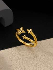 男士可调节不锈钢十字星戒指，复古简约十字星饰品，几何锆石十字元素戒指配饰，适合日常佩戴 - 彩色 - 查看 6