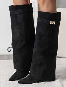 Folded Over The Boot With A Strap And Ornament Holiday Vacay Vibe For And Summer Shoes Spring Shoes Spring Break Easter - Black - View 2