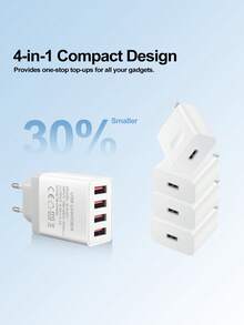 4-Port 5V 3.1A EU Plug USB Charger Adapter, Fast Charging Adapter Compatible With IPhone, OnePlus And Other Smartphones