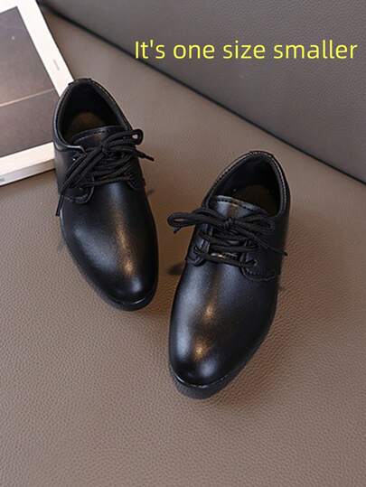 1 双幼儿男童正装鞋，纯色 PU 系带尖头牛津正装鞋，适合派对、表演、礼仪，适合所有季节（建议订购大 1 码）