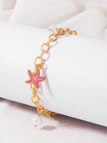 1 件不锈钢贝壳、海星、菠萝、海龟吊坠手链，适合女士，波西米亚海洋海滩风格 - 款式13 - 查看 2