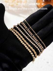 6 pièces Ensemble de bracelets multicouches avec strass étincelants et perles pour femmes, bijoux de mode convenant pour le quotidien, les fêtes, les déplacements, faits à la main avec une tolérance de 1-3 cm