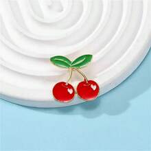 珐琅樱桃胸针，可爱简约风格，不对称造型，时尚书包服装配饰，男女通用礼物，办公室配饰衬衫夹克珠宝圣诞节万圣节 - 彩色 - 查看 4