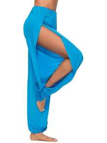High Slit Harem Pants Women Hippie Harem Pants Trousers - 湖藍色 - 查看 2