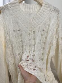 Jersey delgado para mujer, camisa de punto de cuello en v holgada de principios de otoño con tejido de tul transparente