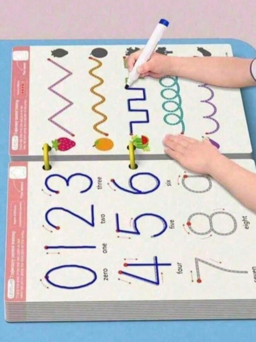 1 Set Of 32 Page Mind Enlightenment Movement Reusable Magic Practice Tracking Workbook Montessori Painting Education Control Training. Back To School Season Books. (Pen Eraser And Snap Ring Colors Are Randomly Assigned) - Multicolor - View 1