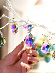 10/20 piezas Cuentas de cristal de gota de agua de 28 mm de colores y transparentes talladas, colgantes de gota de agua de ángel y accesorios para hacer joyas DIY, accesorios para candelabros de ramas, tiras para coronas florales, atrapasoles brillantes, para usar en interiores y exteriores, habitaciones, cocinas, jardines, patios, cumpleaños, Navidad, decoraciones festivas, decoraciones colgantes para fiestas de bodas - Multicolor - Ver 5