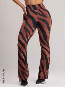 Women's Flare Pants Suplex High Waist MVB Modas - Mocha Brown - View 2