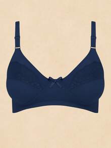 Plus Size Bra Without Reinforced Pads Satin Support - 藏蓝色 - 查看 3
