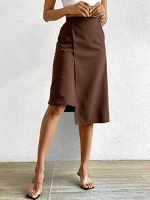 Falda elegante de mujer color cafe - Café integral - Ver 1